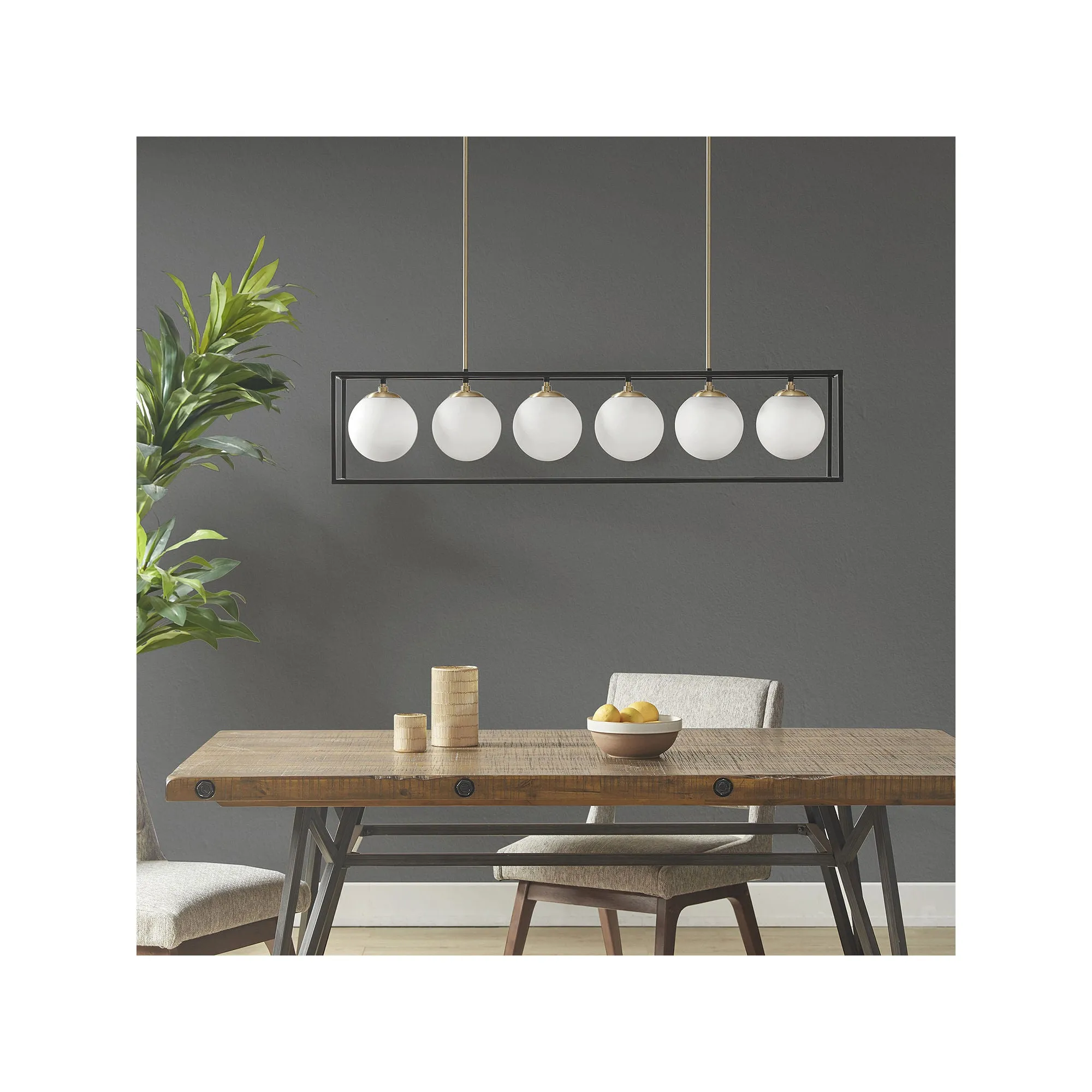 Ink   Ivy Ink Ivy Helena 6-Light Frosted Glass Globe Linear Chandelier - ANTIQUE BRASS ONE SIZE