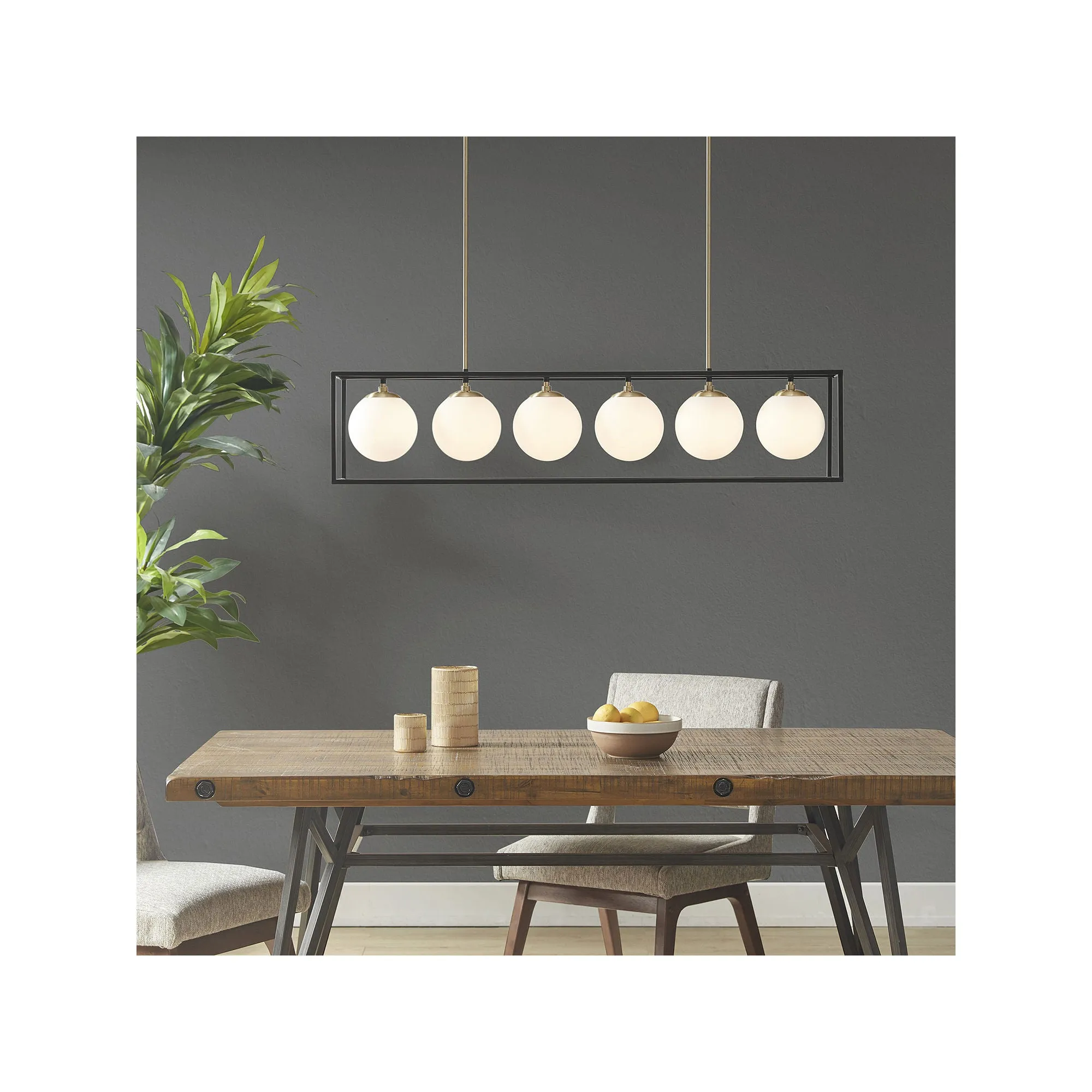 Ink   Ivy Ink Ivy Helena 6-Light Frosted Glass Globe Linear Chandelier - ANTIQUE BRASS ONE SIZE