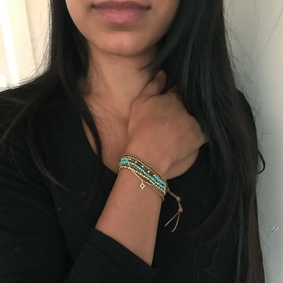 Iridescent Wrap Bracelet/Necklace - Blue, Thailand