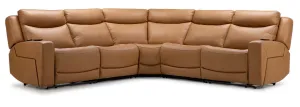 Jackson Leather 5-Piece Power Reclining Sectional with Heat and Massage - Butternut