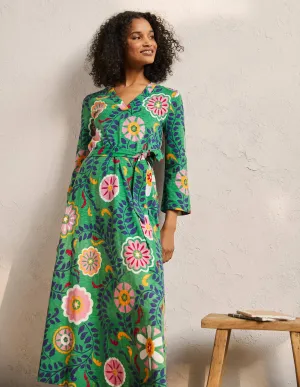 Jersey Kaftan Midi Dress-English Ivy. Opulent Garden