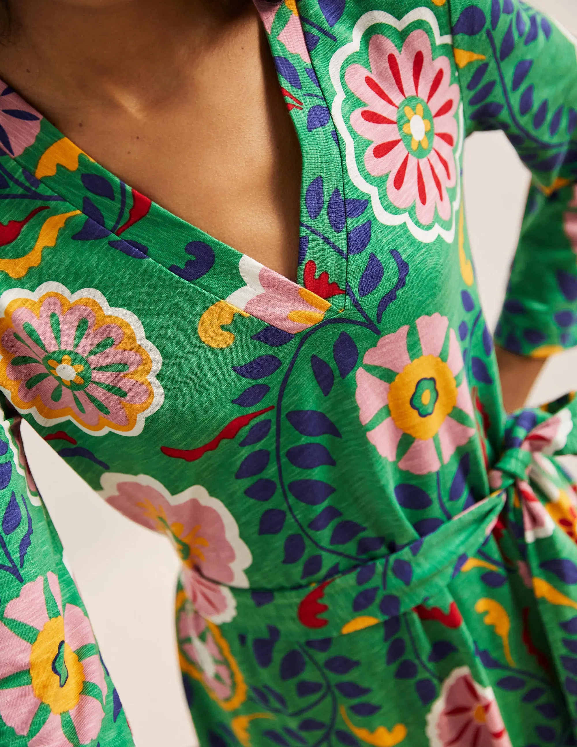 Jersey Kaftan Midi Dress-English Ivy. Opulent Garden