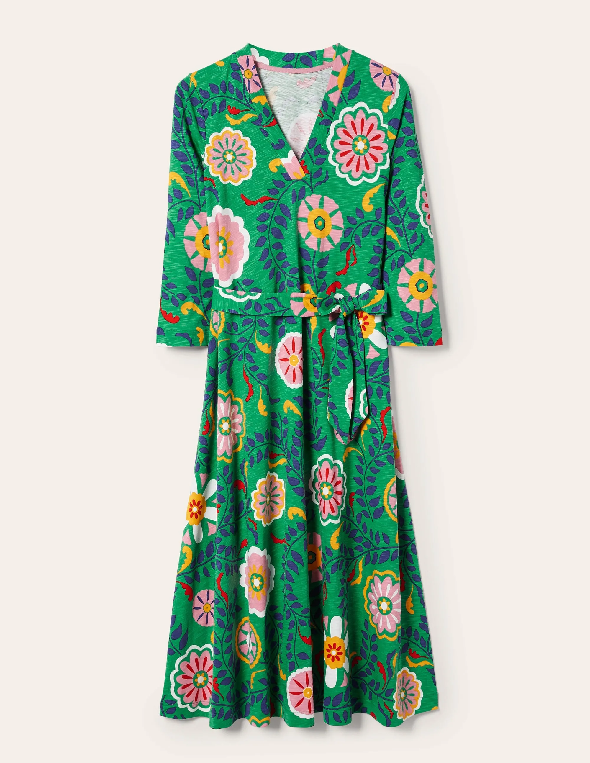 Jersey Kaftan Midi Dress-English Ivy. Opulent Garden