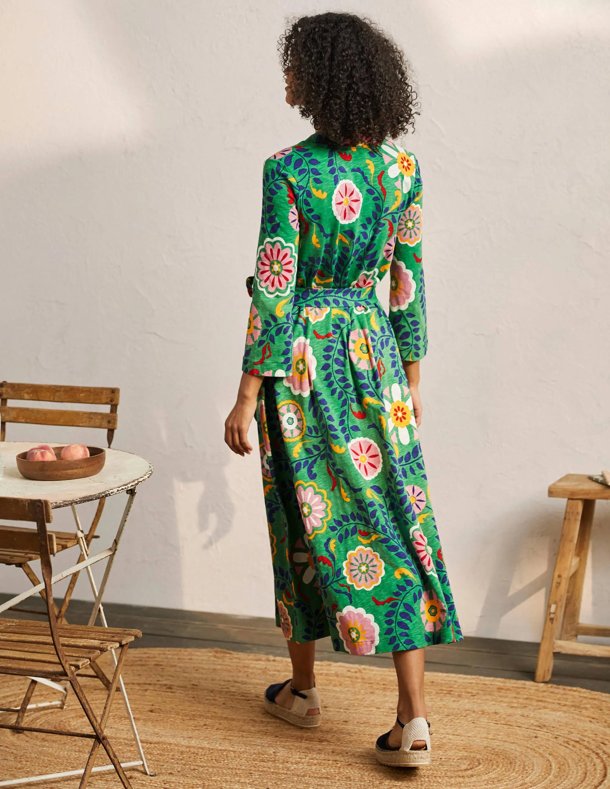 Jersey Kaftan Midi Dress-English Ivy. Opulent Garden