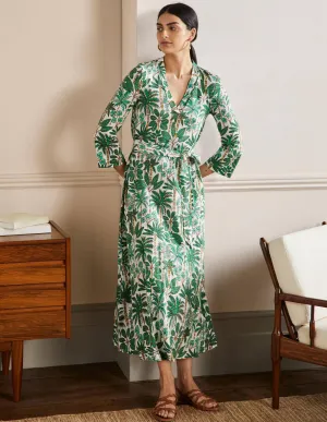 Jersey Kaftan Midi Dress-Ivory. Palm Forest