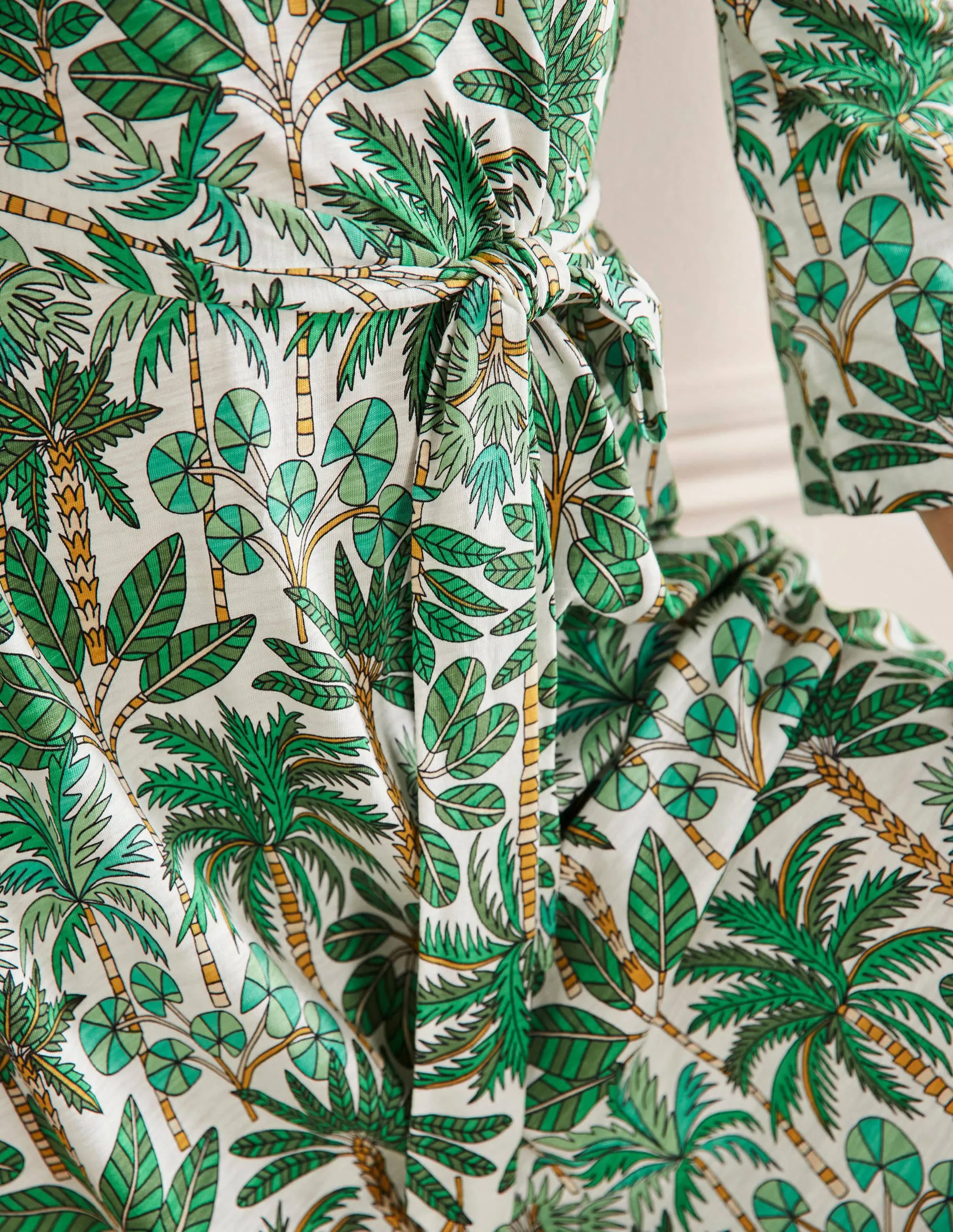 Jersey Kaftan Midi Dress-Ivory. Palm Forest