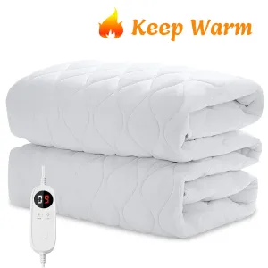 JUSTLET JUSTLETJRCL-04 Twin Size Heated Mattress Pad Bed Warmer, Cover 9 Heat Settings Dual Controller 1-9 Hours Auto Shut Off, White