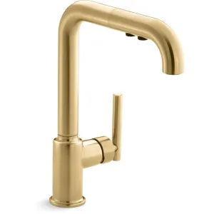 Kohler 7505-2MB Purist 1.5 GPM Single Hole Pull Out Kitchen Faucet, Vibrant Brushed Modern Brass