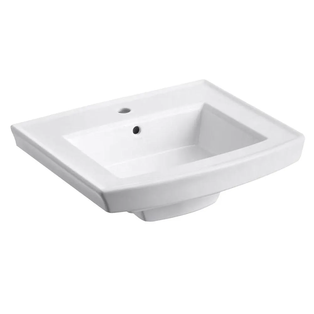 KOHLER K-2358-1-0 Archer Pedestal Bathroom Sink Basin with Single-Hole Faucet Drilling, White