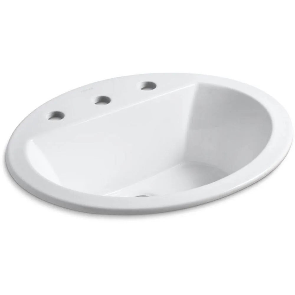 KOHLER K-2699-8-0 Bryant Oval Self-Rimming Bathroom Sink with 8-Inch Centers, White