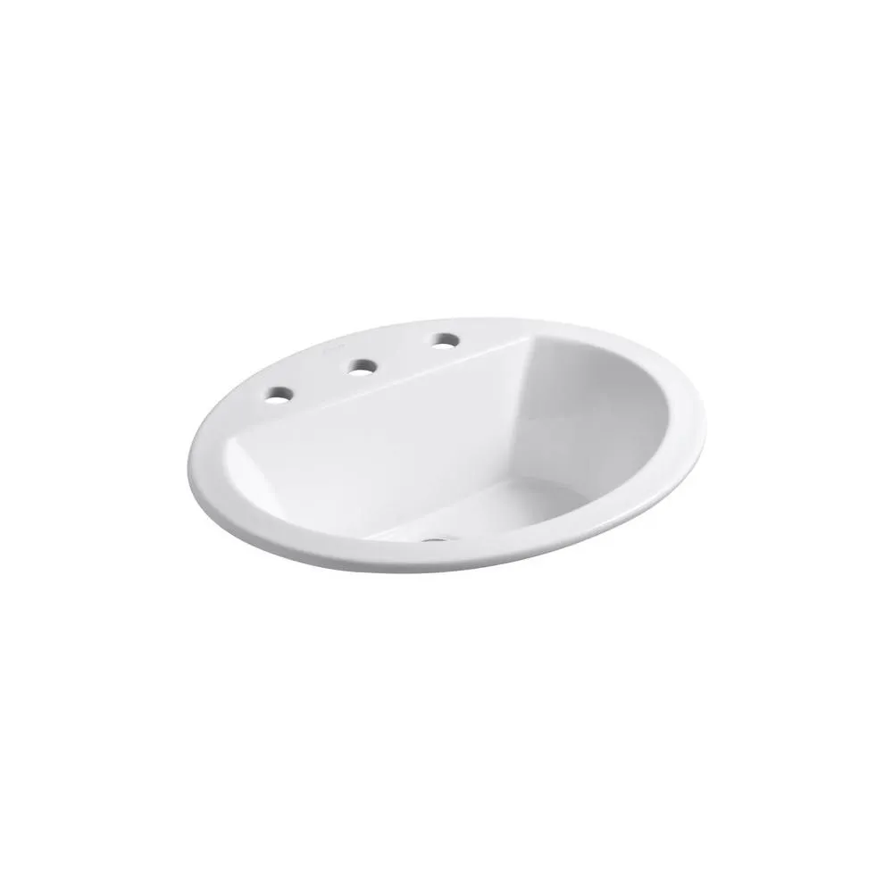 KOHLER K-2699-8-0 Bryant Oval Self-Rimming Bathroom Sink with 8-Inch Centers, White