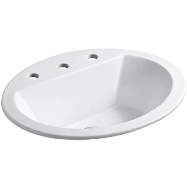 KOHLER K-2699-8-0 Bryant Oval Self-Rimming Bathroom Sink with 8-Inch Centers, White