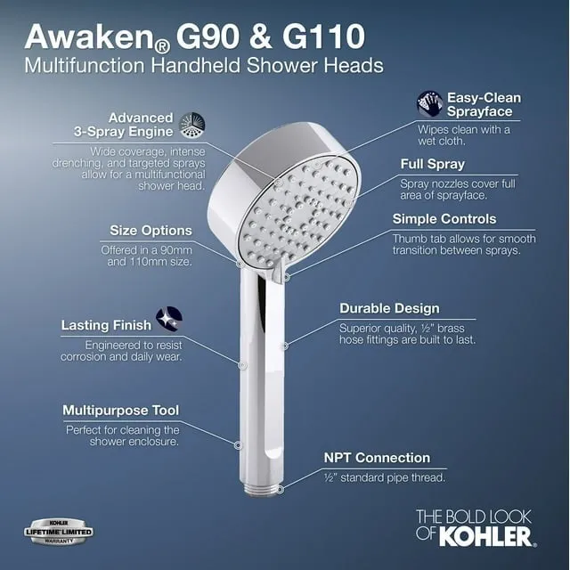 Kohler K-72415-G Awaken 1.75 GPM Multi Function Hand Shower - Chrome