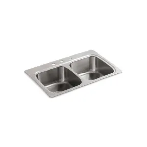 KOHLER R3145-4-NA Cadence 33-in x 22-in Stainless Steel Double Equal Bowl Drop-In 4-Hole Commercial/Residential Kitchen Sink