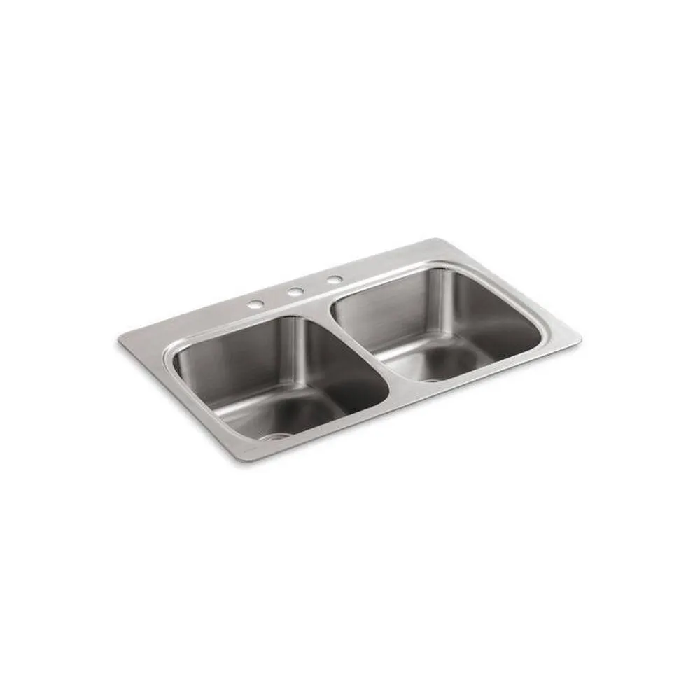 KOHLER R3145-4-NA Cadence 33-in x 22-in Stainless Steel Double Equal Bowl Drop-In 4-Hole Commercial/Residential Kitchen Sink