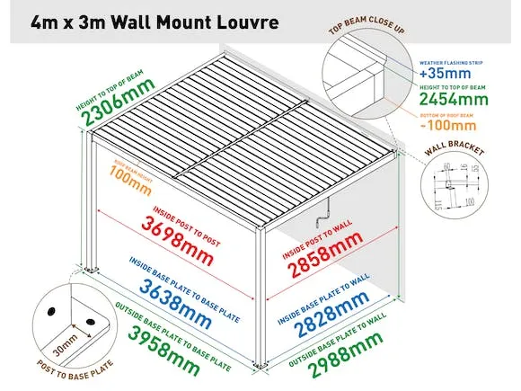 Louvre Roof System Wall Mount 4m x 3m Charcoal