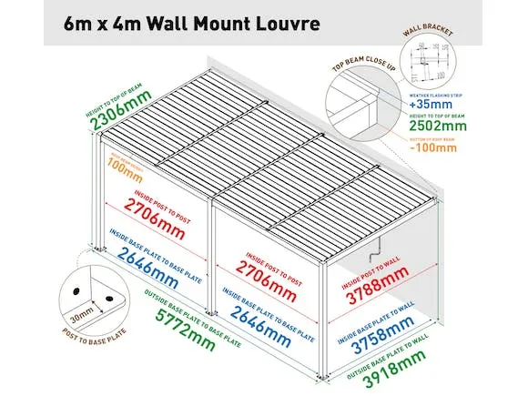 Louvre Roof System Wall Mount 6m x 4m Charcoal