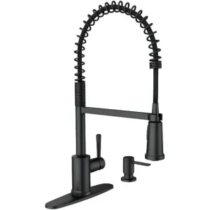 Moen 87194BL Indi Single-Handle Pre-Rinse Spring Pulldown Sprayer Kitchen Faucet with Power Clean in Matte Black