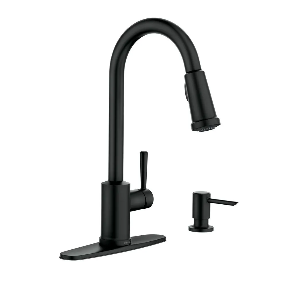 MoenIndi 87090BL Single-Handle Pull-Down Sprayer Kitchen Faucet with Reflex and Power Clean in Matte Black