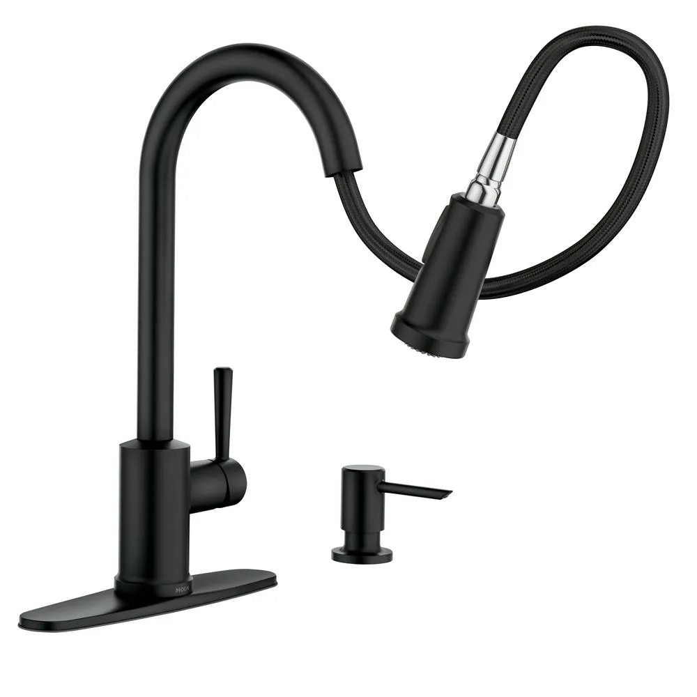 MoenIndi 87090BL Single-Handle Pull-Down Sprayer Kitchen Faucet with Reflex and Power Clean in Matte Black