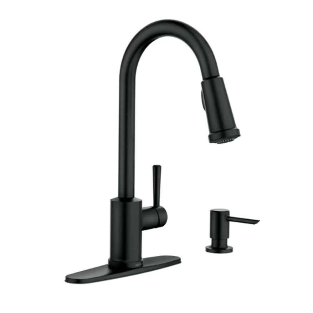 MoenIndi 87090BL Single-Handle Pull-Down Sprayer Kitchen Faucet with Reflex and Power Clean in Matte Black