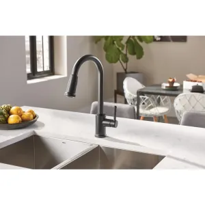MoenIndi 87090BL Single-Handle Pull-Down Sprayer Kitchen Faucet with Reflex and Power Clean in Matte Black