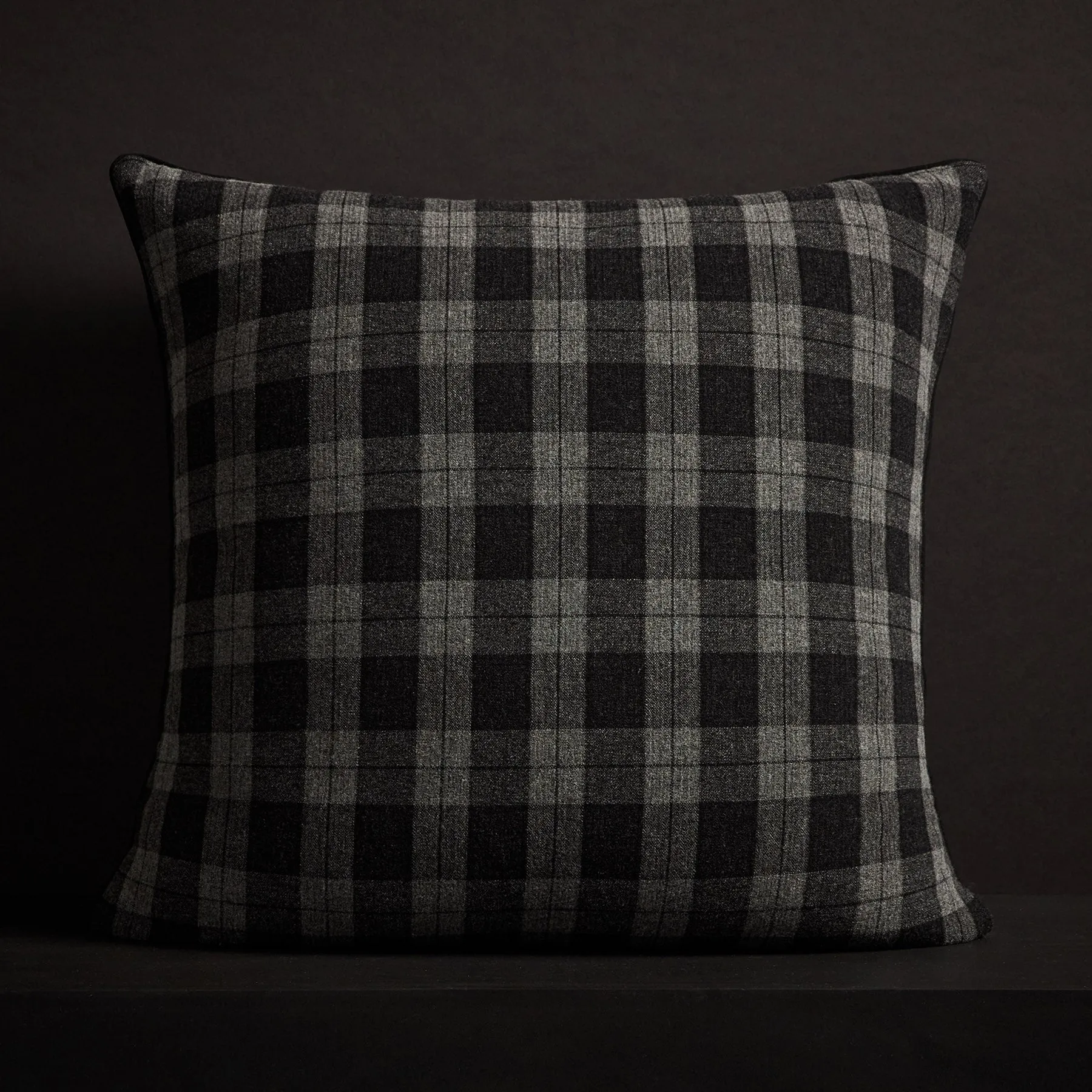 Plaid Throw Pillow With Piping - Charcoal Plaid