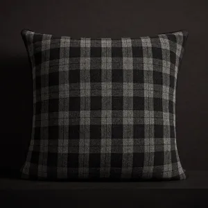 Plaid Throw Pillow With Piping - Charcoal Plaid