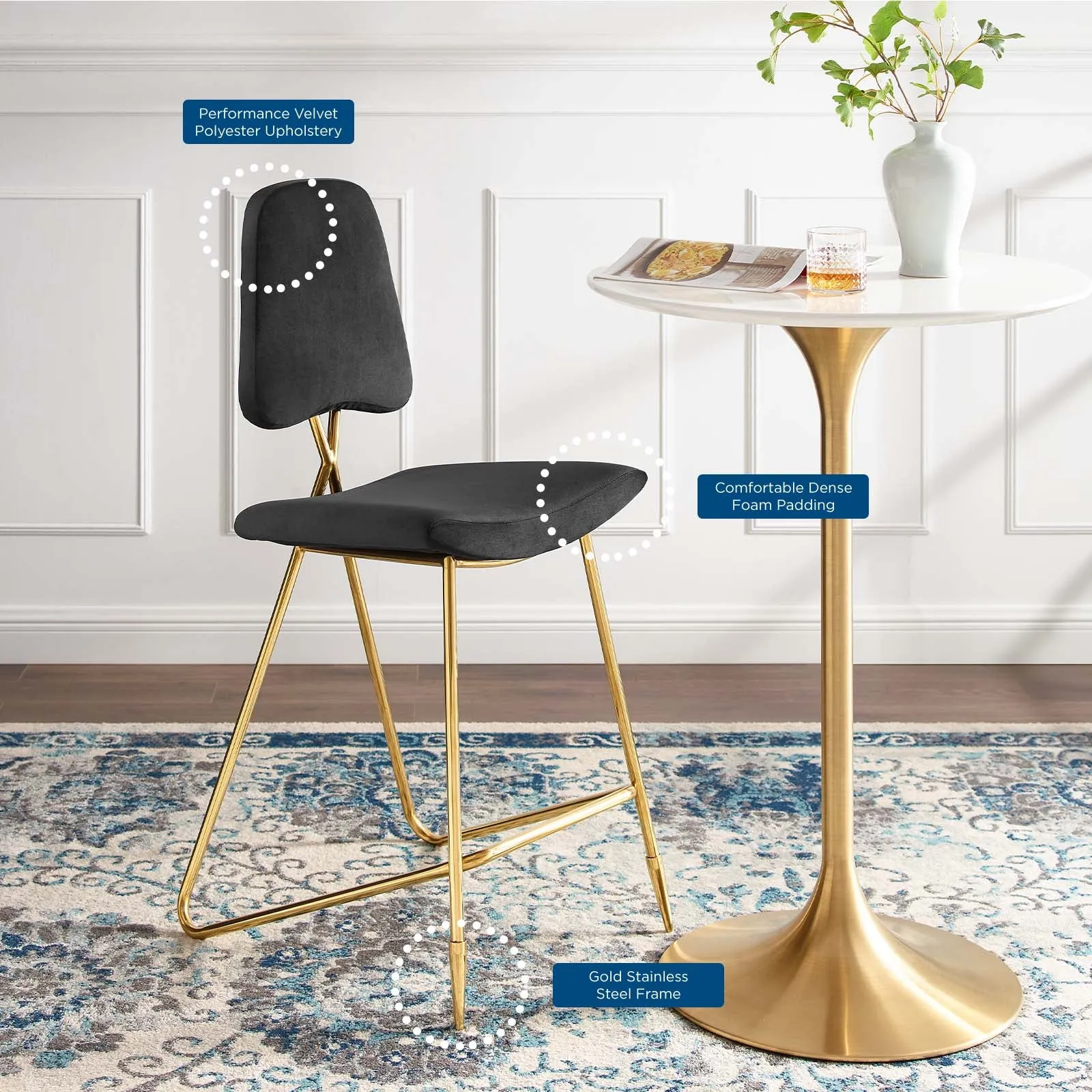 Ponder Performance Velvet Bar Stool by Modway