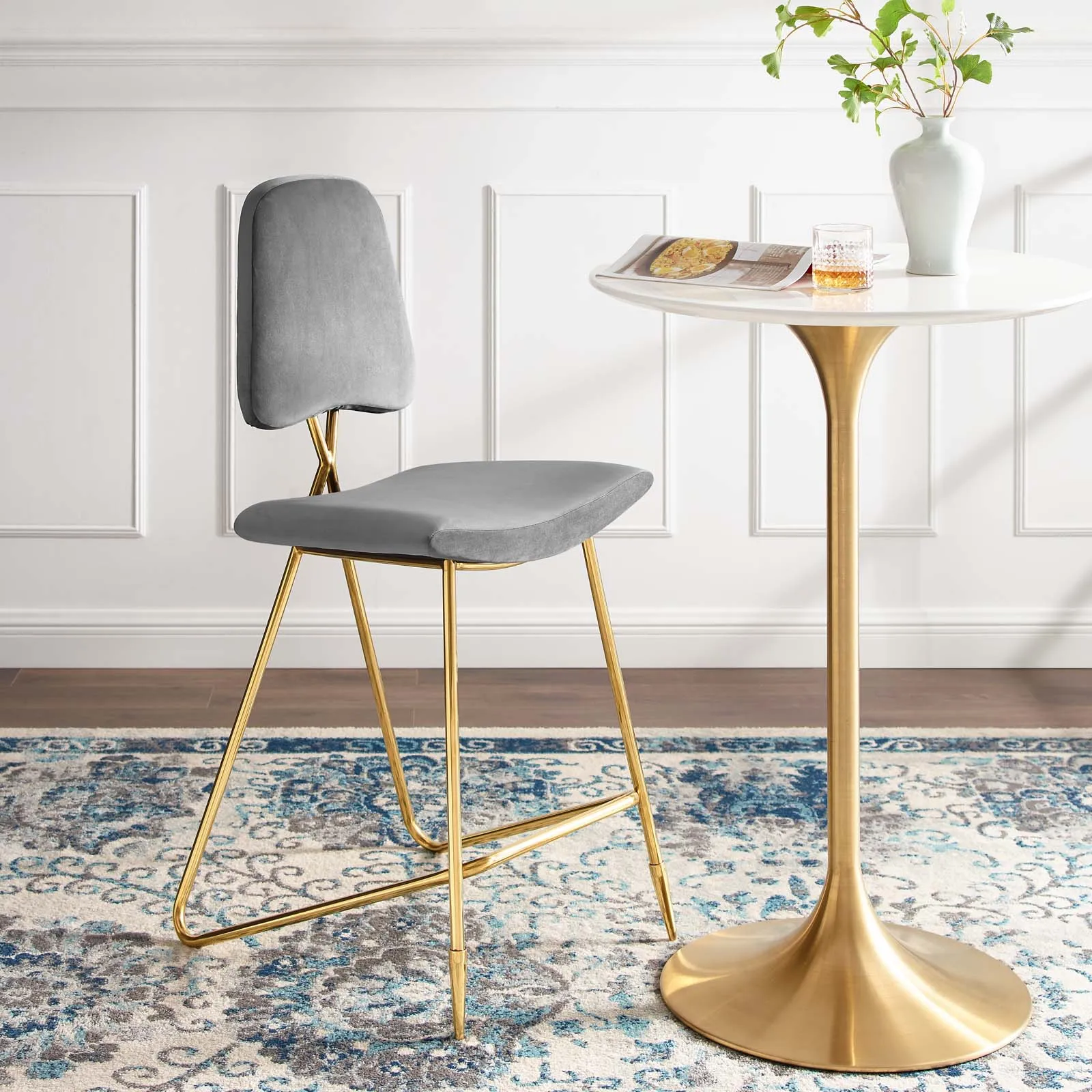 Ponder Performance Velvet Bar Stool by Modway