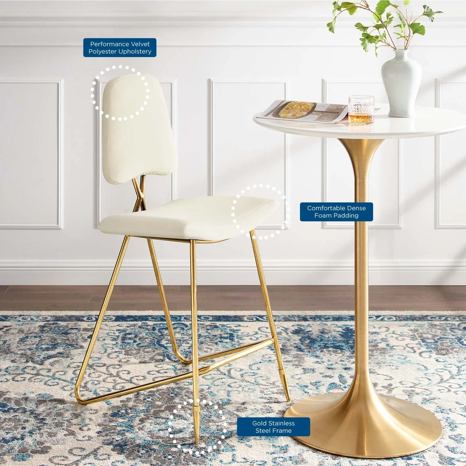 Ponder Performance Velvet Bar Stool by Modway