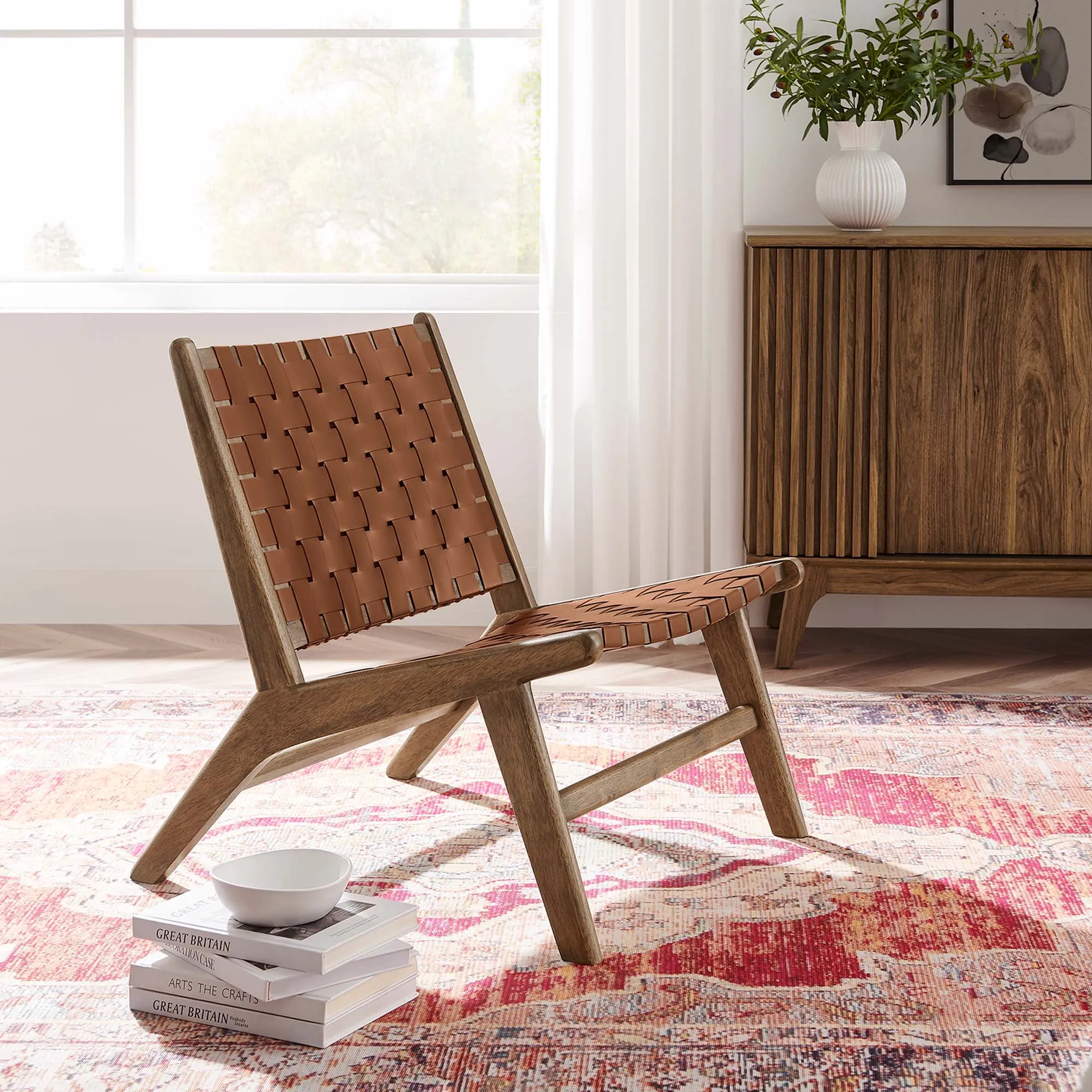 Saoirse Faux Leather Wood Accent Lounge Chair by Modway