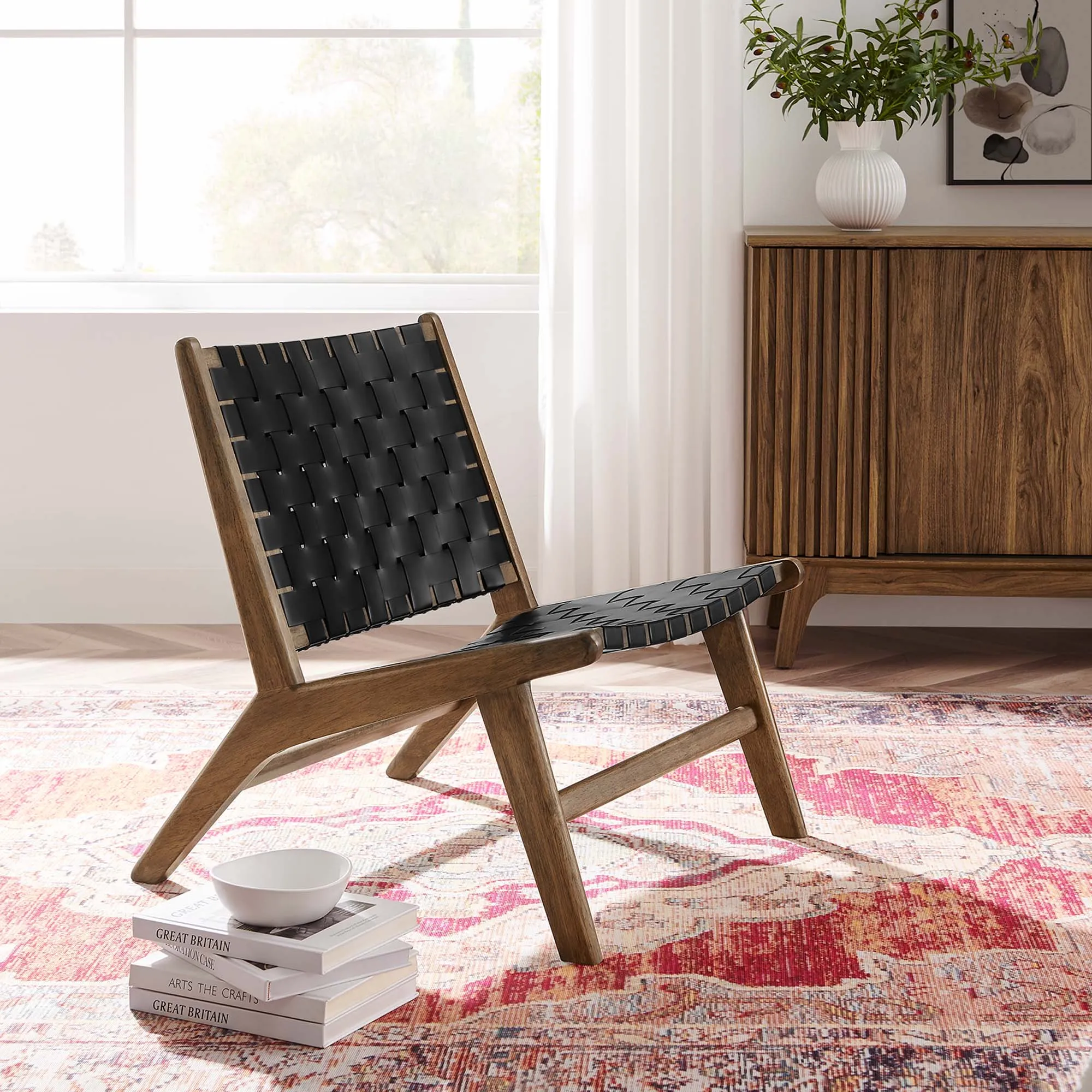 Saoirse Faux Leather Wood Accent Lounge Chair by Modway