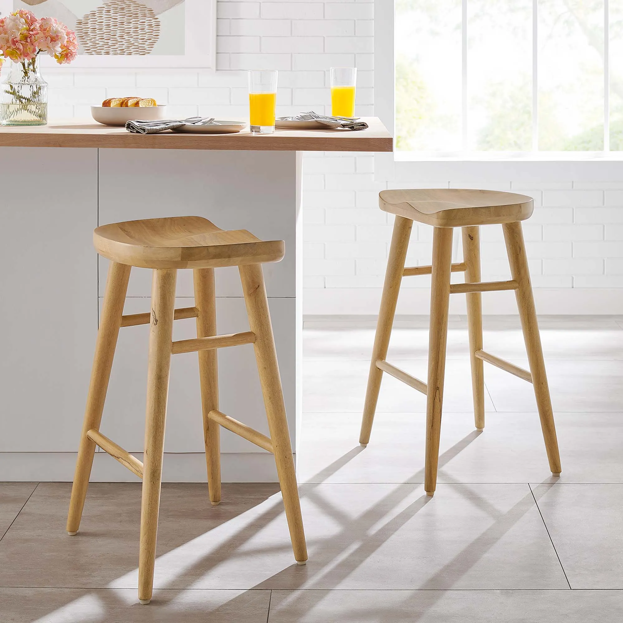 Saville Backless Wood Counter Stools - Set of 2 by Modway