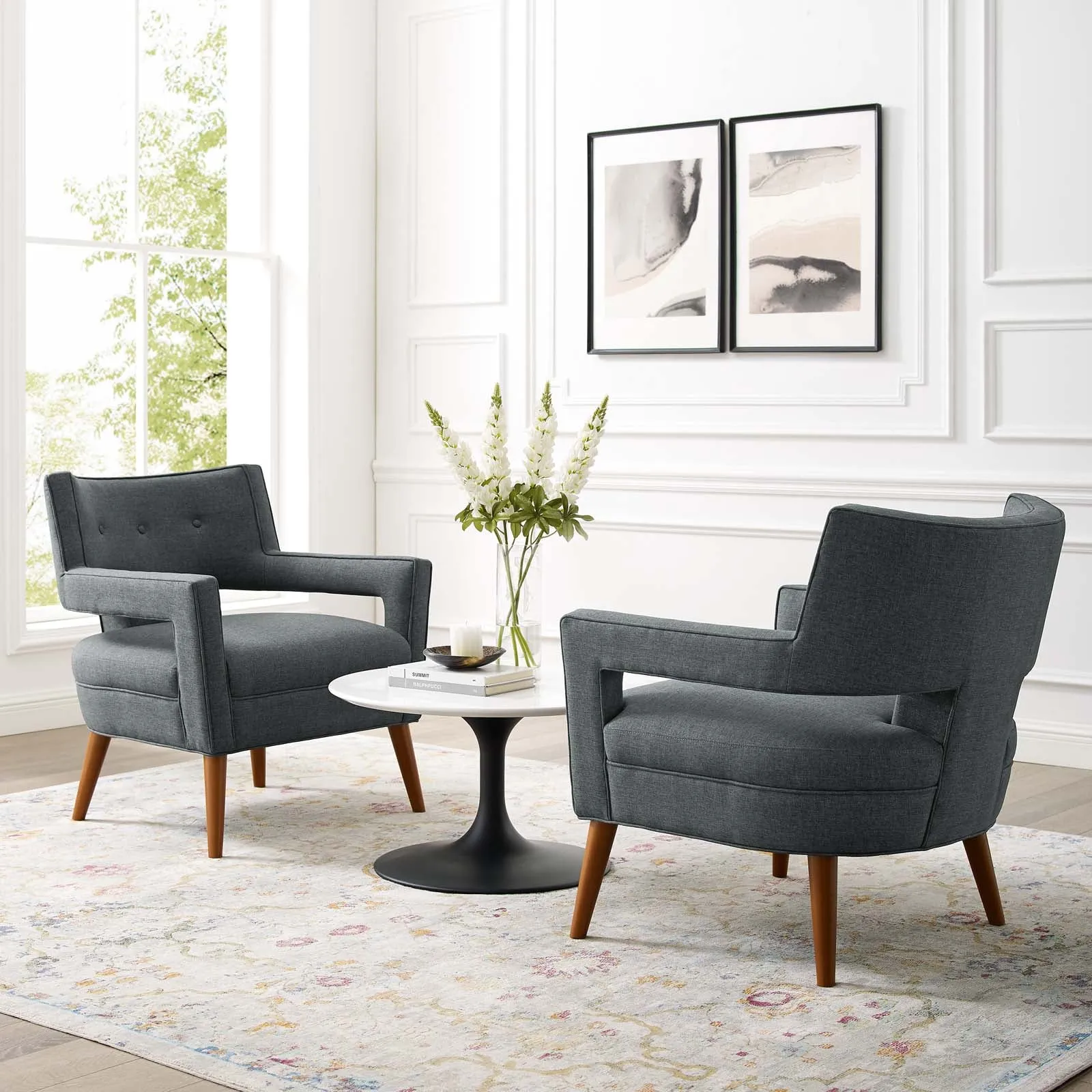 Sheer Upholstered Fabric Armchair Set of 2 by Modway