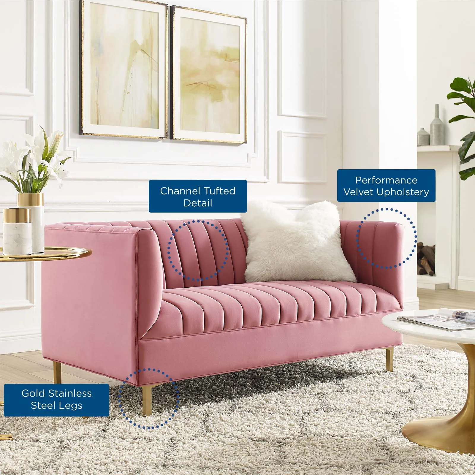 Shift Channel Tufted Performance Velvet Loveseat by Modway