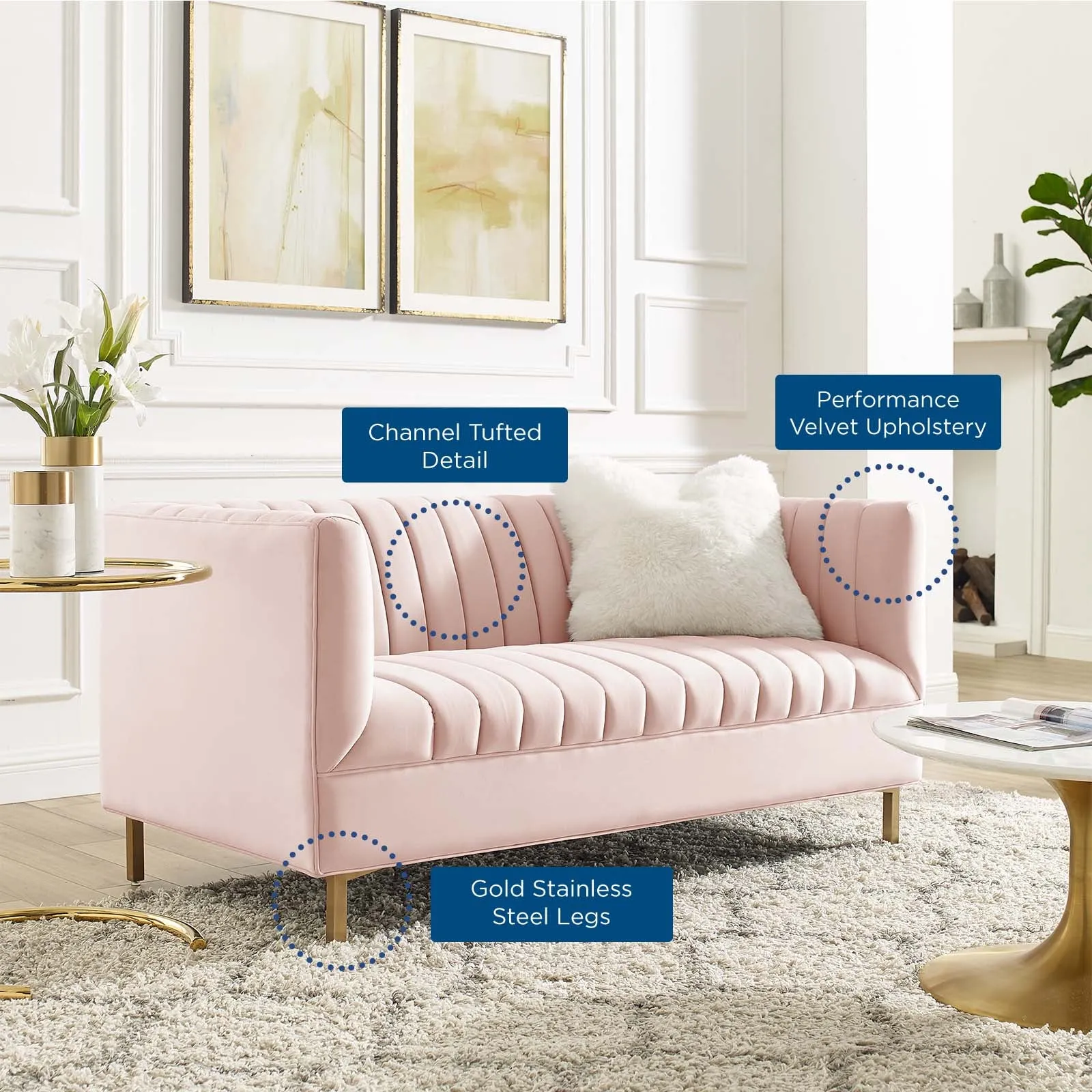 Shift Channel Tufted Performance Velvet Loveseat by Modway