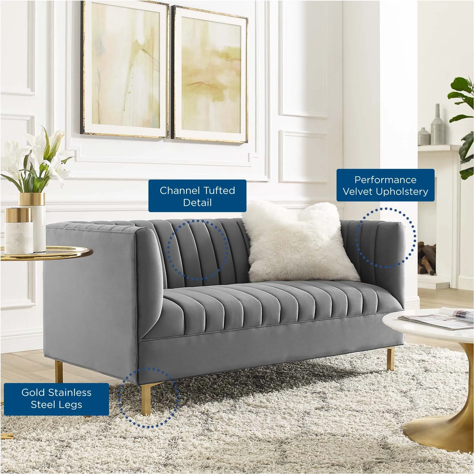 Shift Channel Tufted Performance Velvet Loveseat by Modway