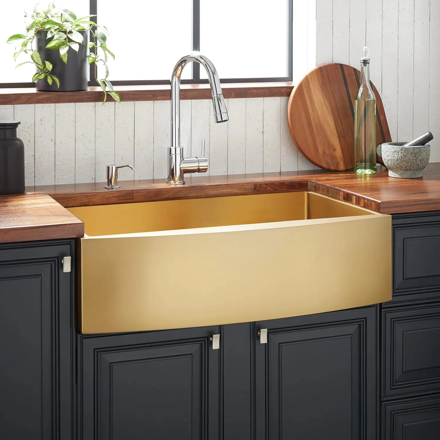 Signature Hardware 441092 Atlas 36" Farmhouse Single Basin Stainless Steel Kitchen Sink, Matte Gold