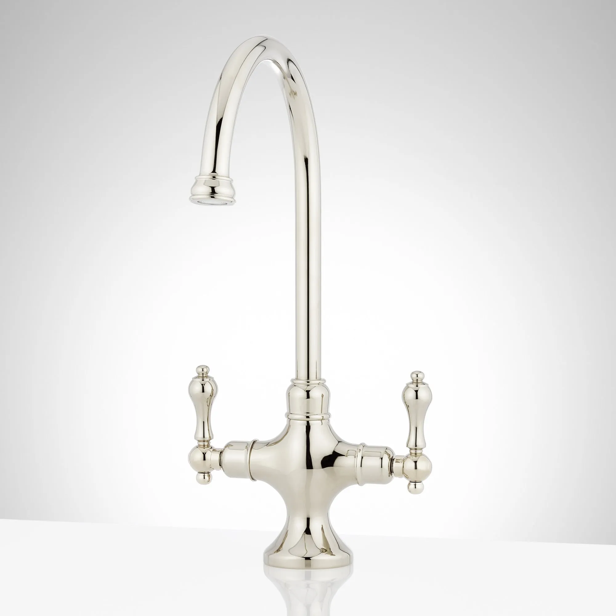 Signature Hardware 484071 ISABEL SINGLE-HOLE GOOSENECK BAR FAUCET - POLISHED NICKEL Isabel 1.8 GPM Double Handle Single Hole Bar and Kitchen Faucet Polished Nickel Faucet Bar Double Handle