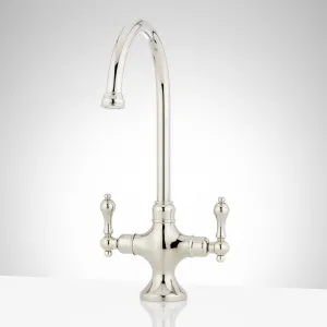 Signature Hardware 484071 ISABEL SINGLE-HOLE GOOSENECK BAR FAUCET - POLISHED NICKEL Isabel 1.8 GPM Double Handle Single Hole Bar and Kitchen Faucet Polished Nickel Faucet Bar Double Handle