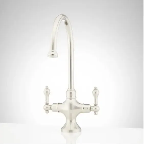 Signature Hardware RS-029D-BN Isabel Gooseneck Faucet with Metal Lever Handles - Brushed Nickel