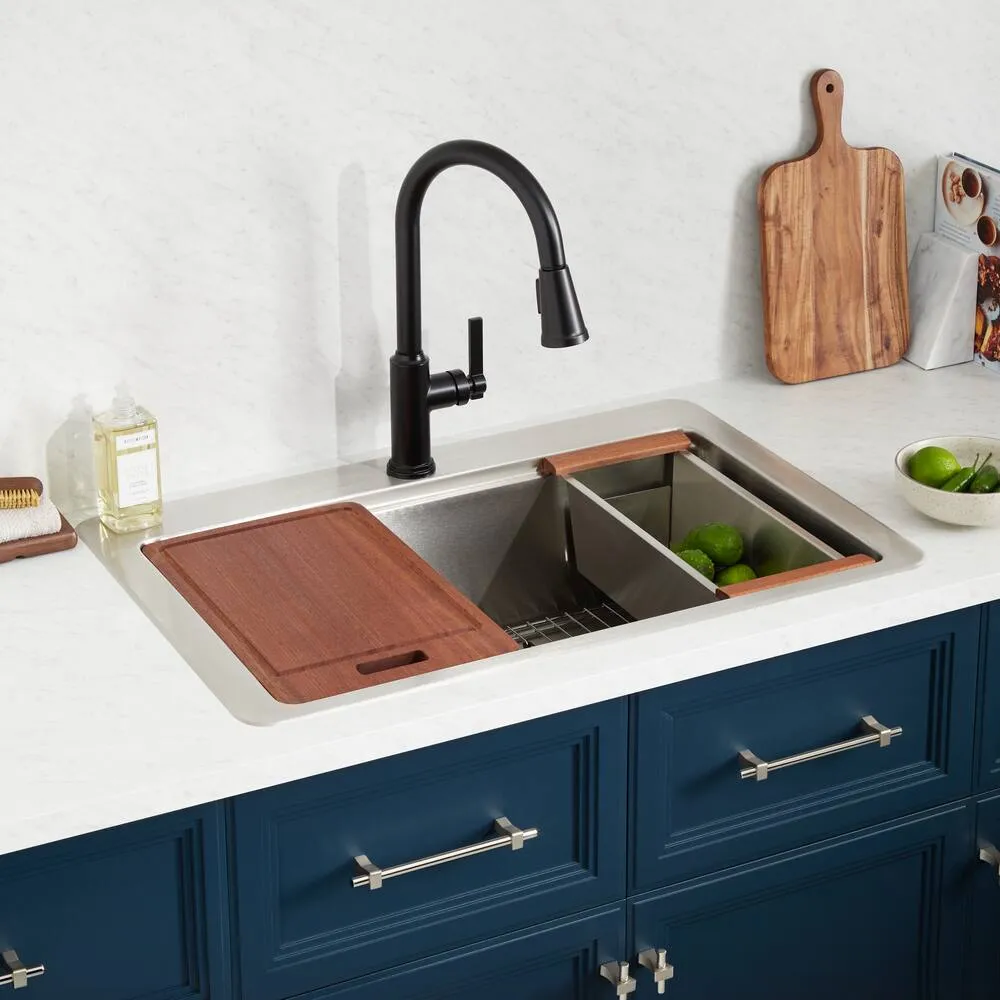 Signature Hardware SH229042SS Melbrook 33" Drop In Single Basin Stainless Steel Kitchen Sink w/Single Faucet