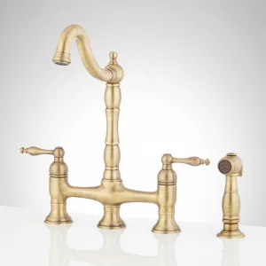Signature Hardware SH349722AGBR Delacour 1.75 GPM Double Handle Bridge Kitchen Faucet W/Side Spray