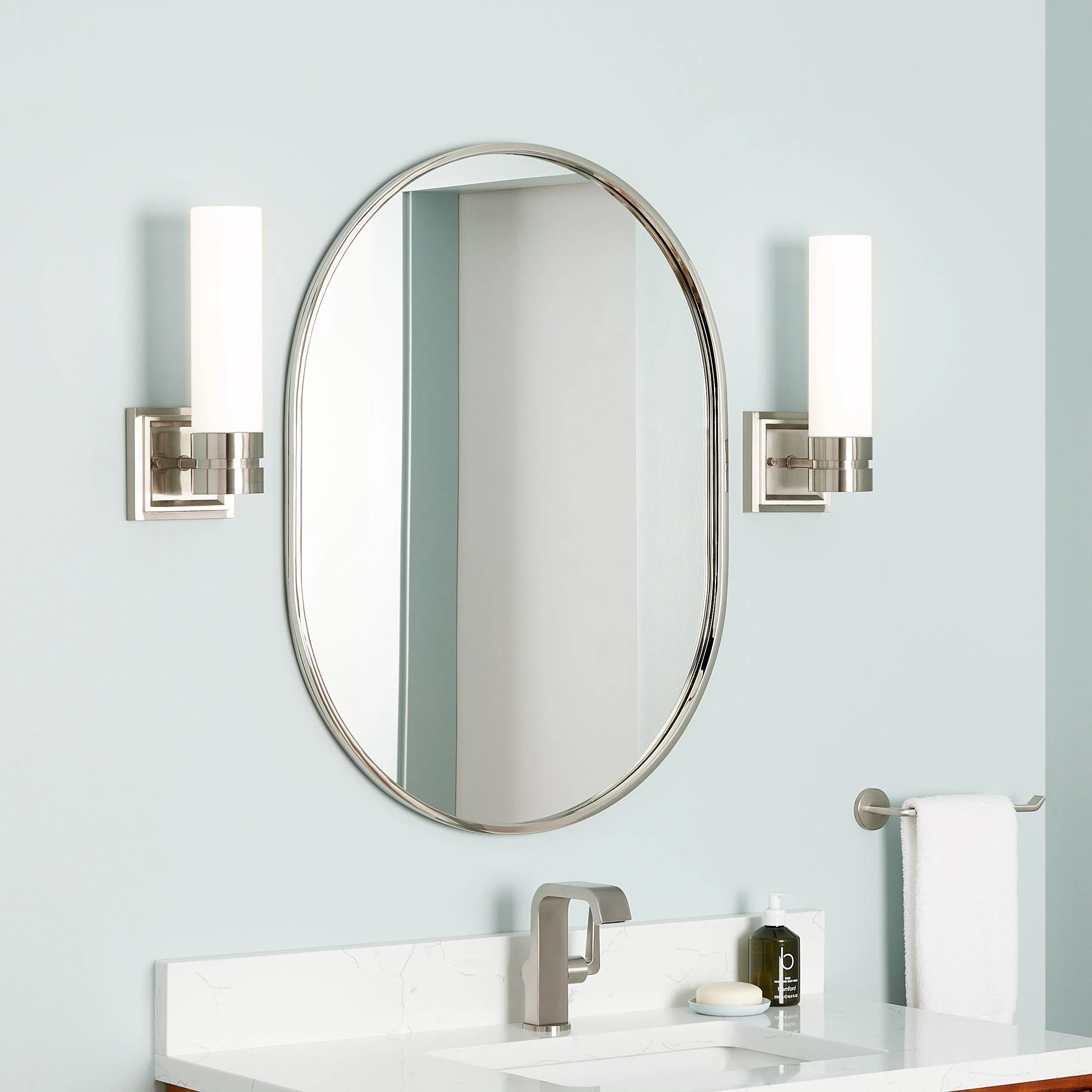 Signature Hardware SH662046PN Colborne Modern Oval Framed Bathroom Wall Mirror, 24"x32.5"