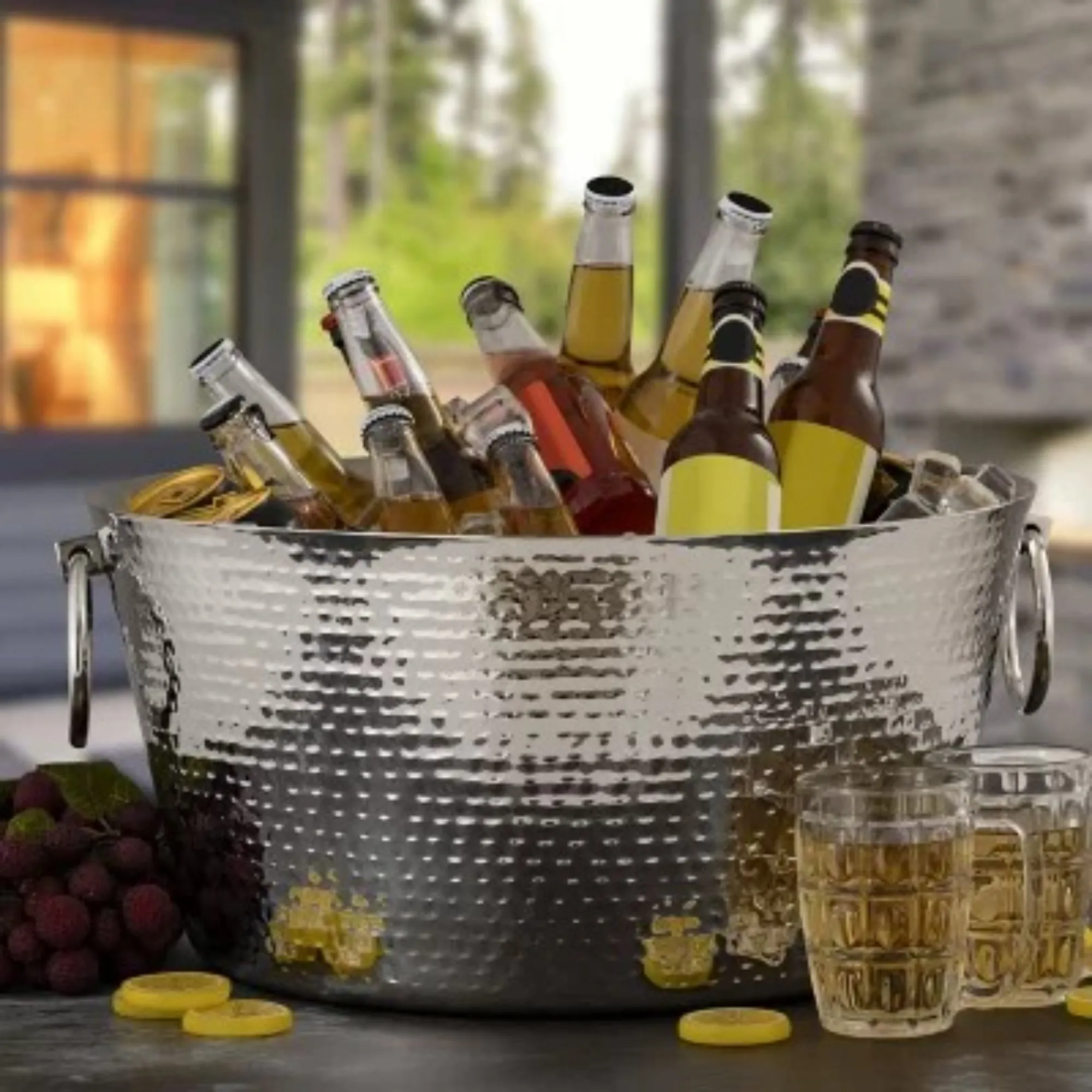 SKI 30 Quart Hammered Double Walled Stainless Steel Beverage Tub
