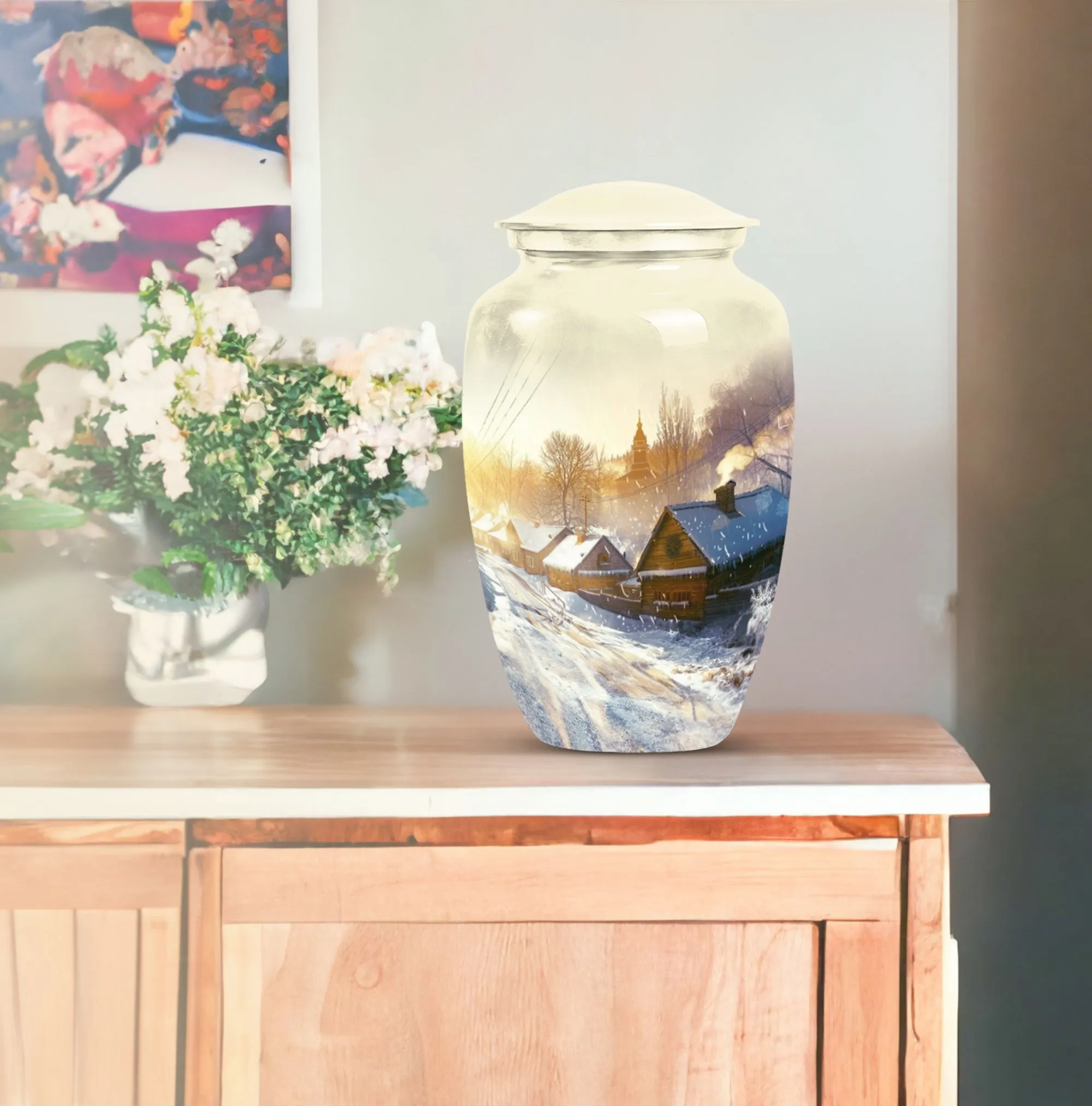 Snowflakes Touch Large Urn: Unmatched Elegance for Memories