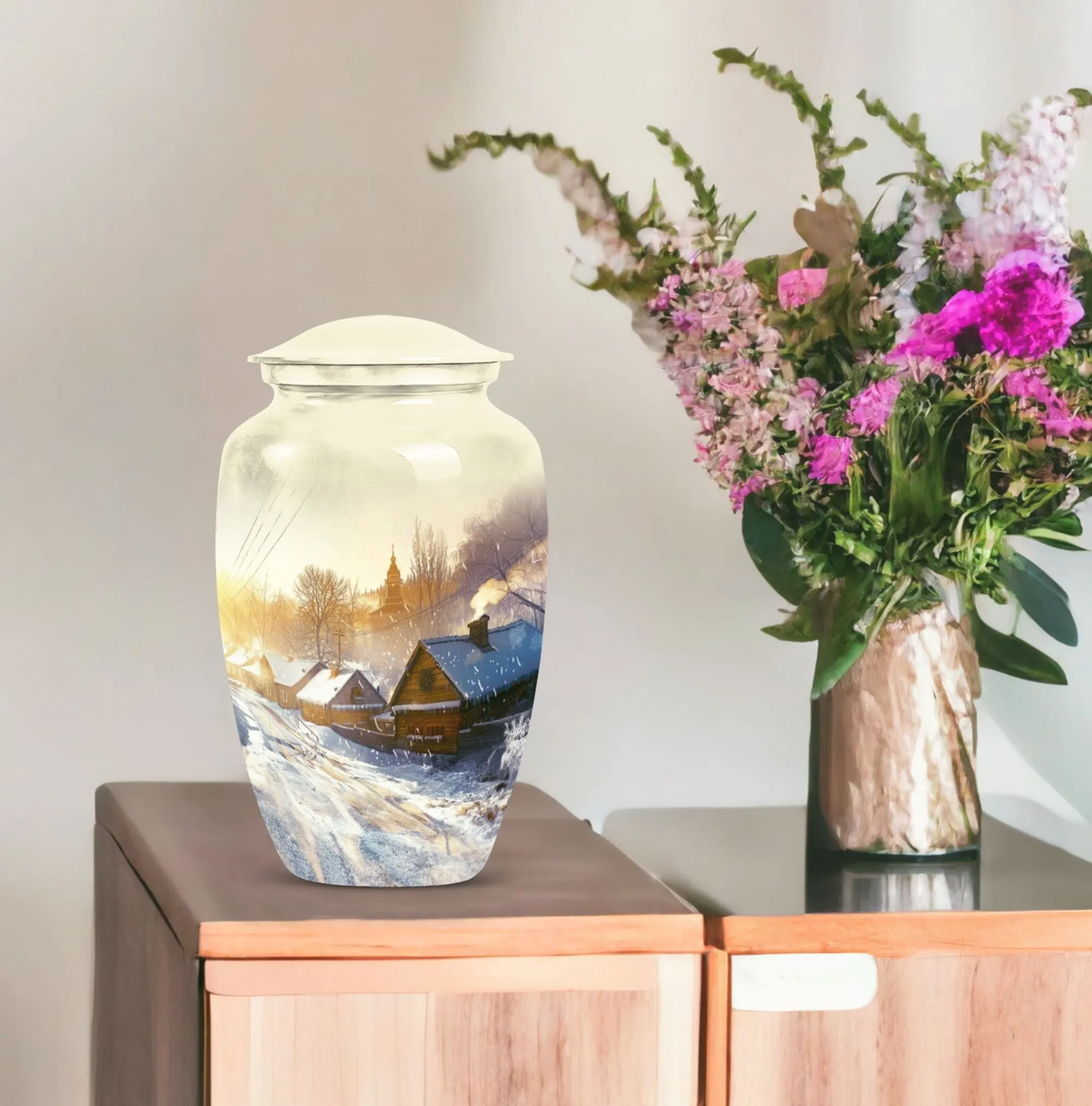 Snowflakes Touch Large Urn: Unmatched Elegance for Memories