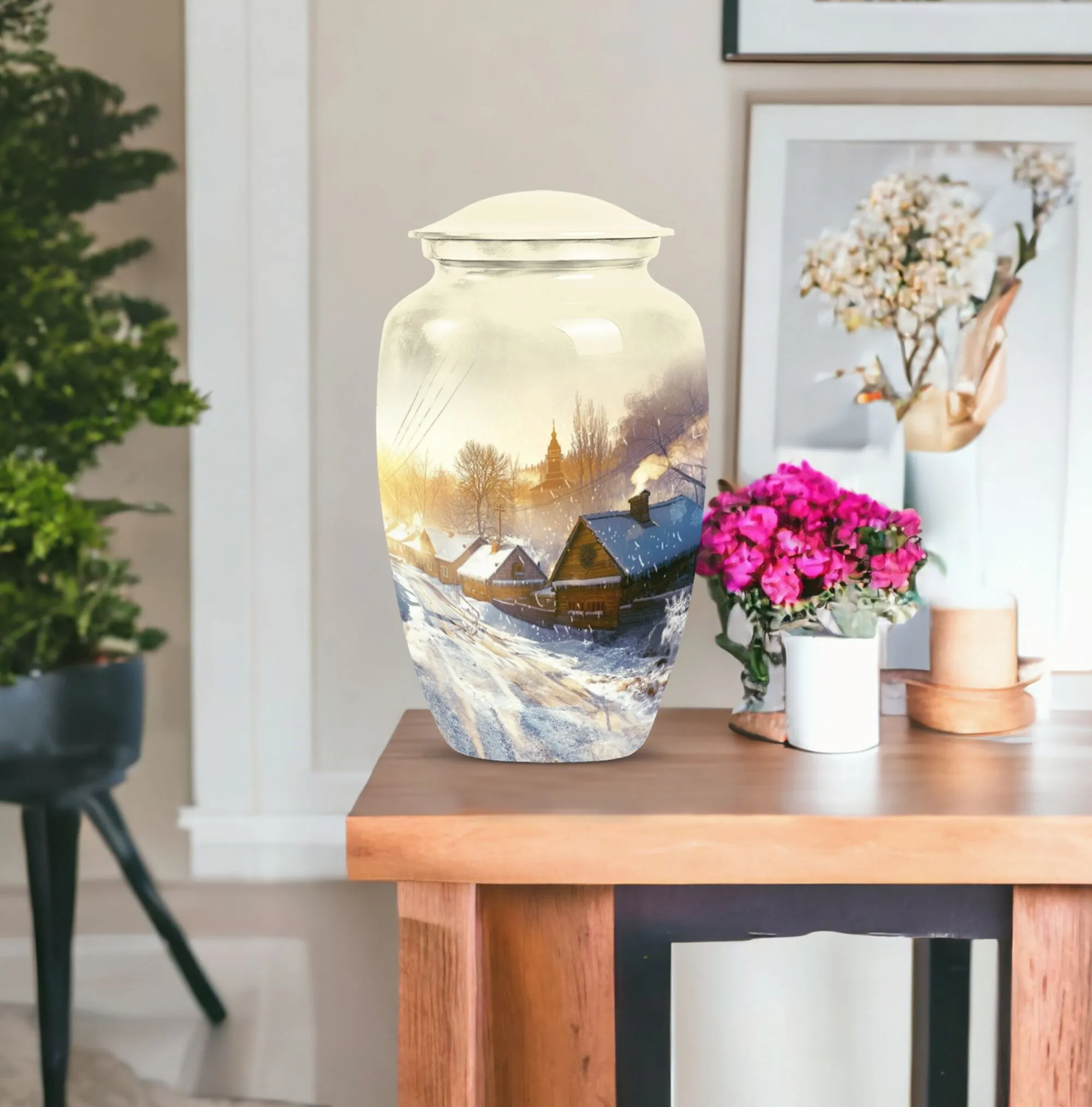 Snowflakes Touch Large Urn: Unmatched Elegance for Memories