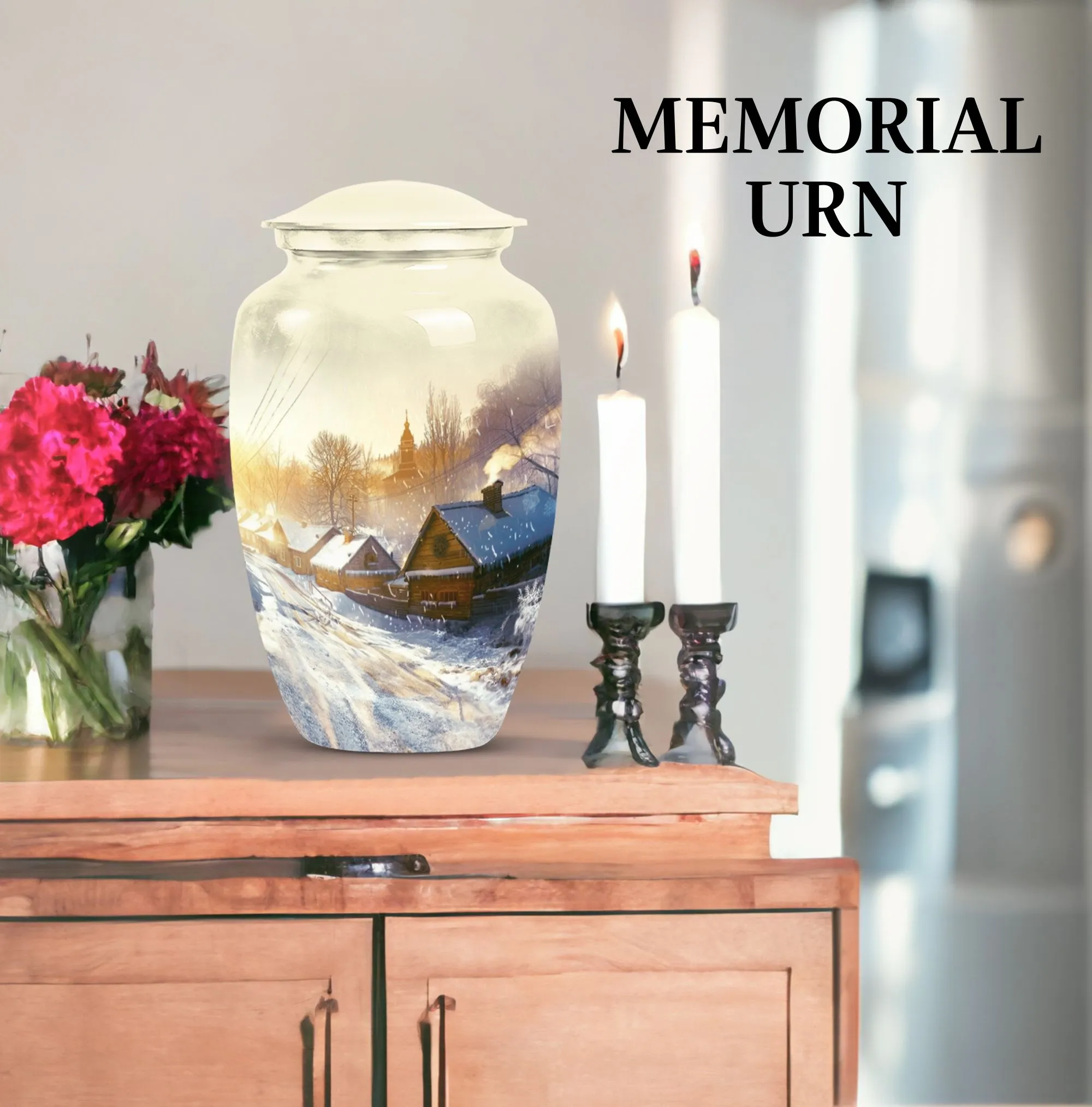 Snowflakes Touch Large Urn: Unmatched Elegance for Memories